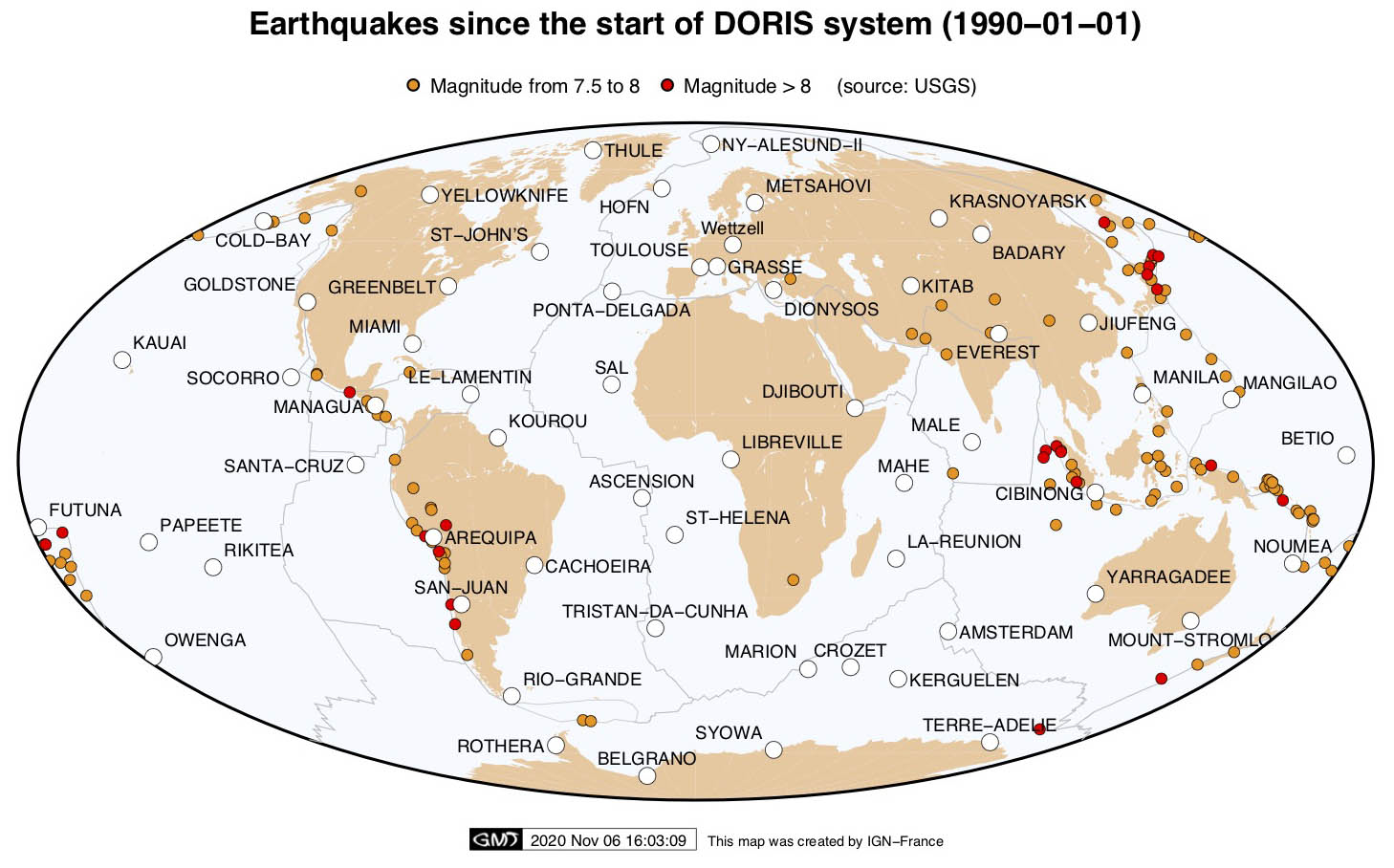 Colocation DORIS Earthquakes